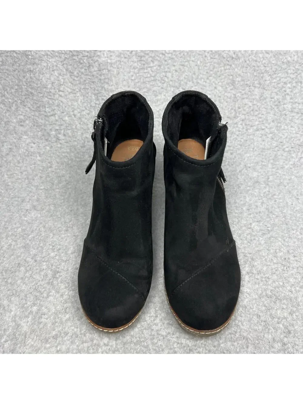 TOMS Suede Wedge Zipper Ankle Boot Booties Womens Size 7.5 Casual Round Toe